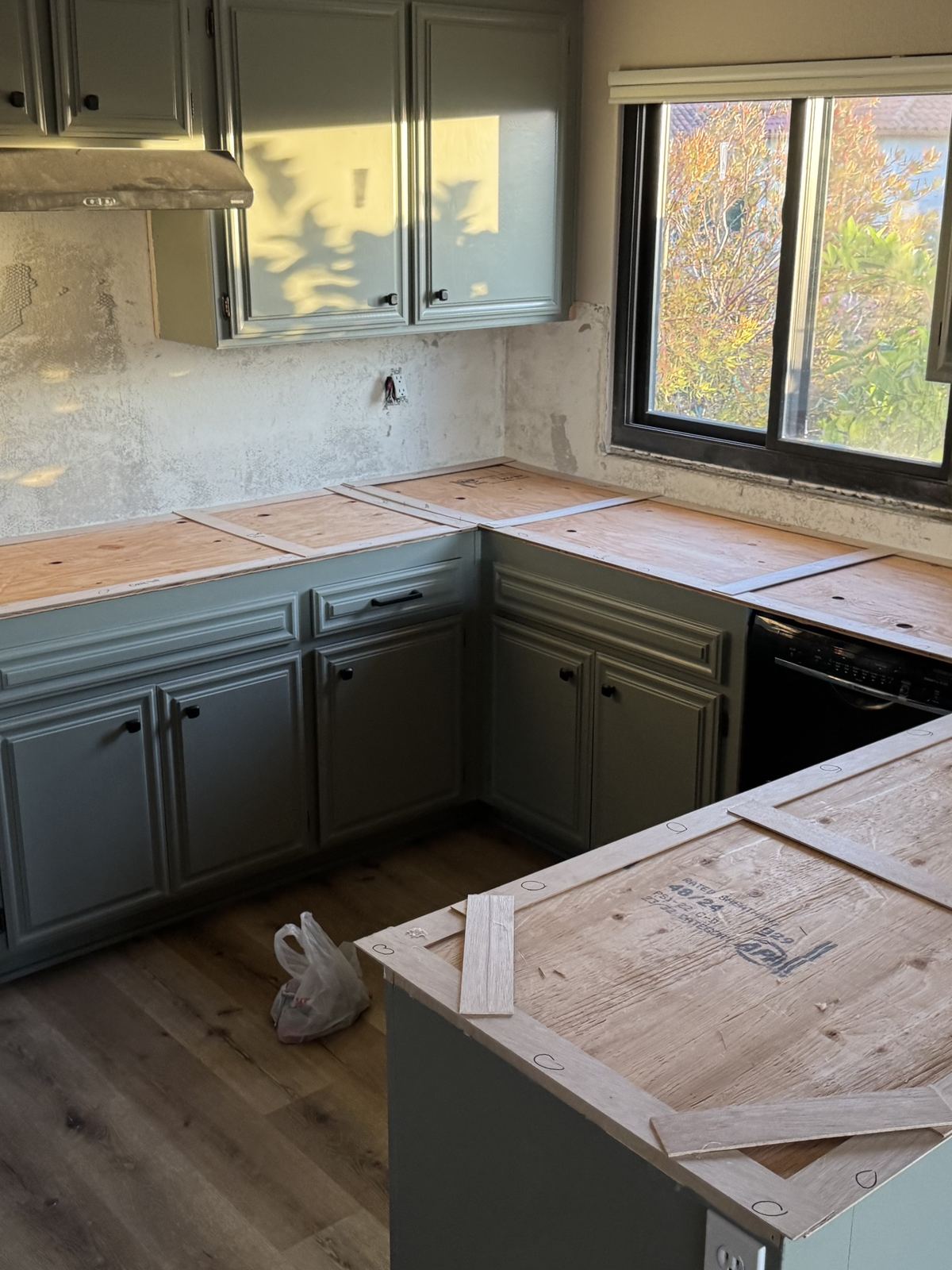 Templating day — kitchen measured and stripped — countertop fabrication process
